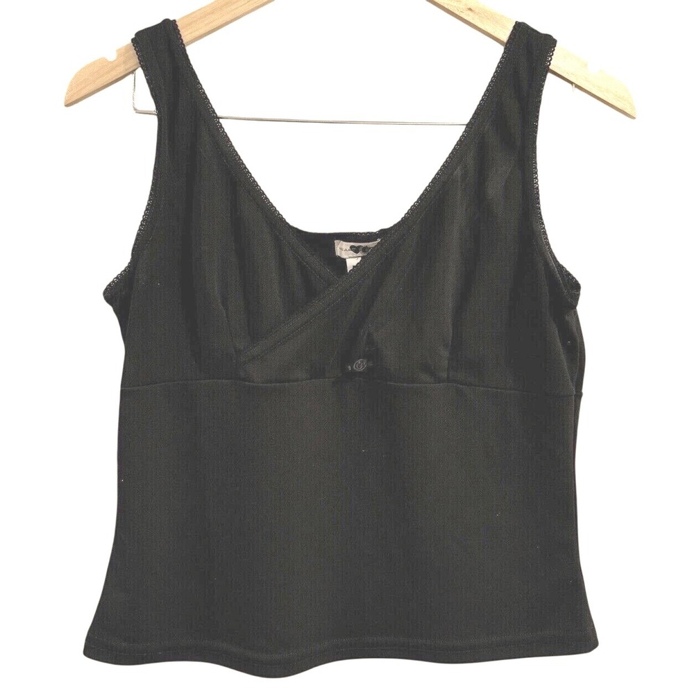 VTG! Heart Soul Black Cami Lace Trim V Neck Tank L‎ Y2K Whimsygoth Babydoll USA